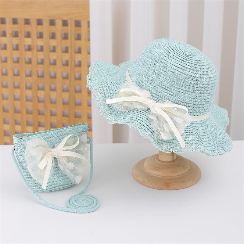 Kid Baby 2 Pieces Set Straw Hat and Handbag Summer Little Girl Children Bowknot Sun Cap Panama For Outdoor Beach Party Holiday