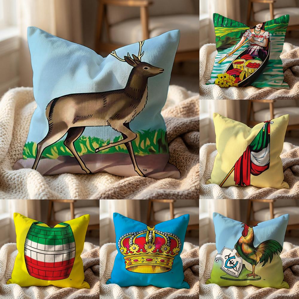 Mexican B-Bingo Lottery Cushion Cover Multi-Scene Pillow Cover for Home & Car - Reversible, Soft & Durable for Daily Use