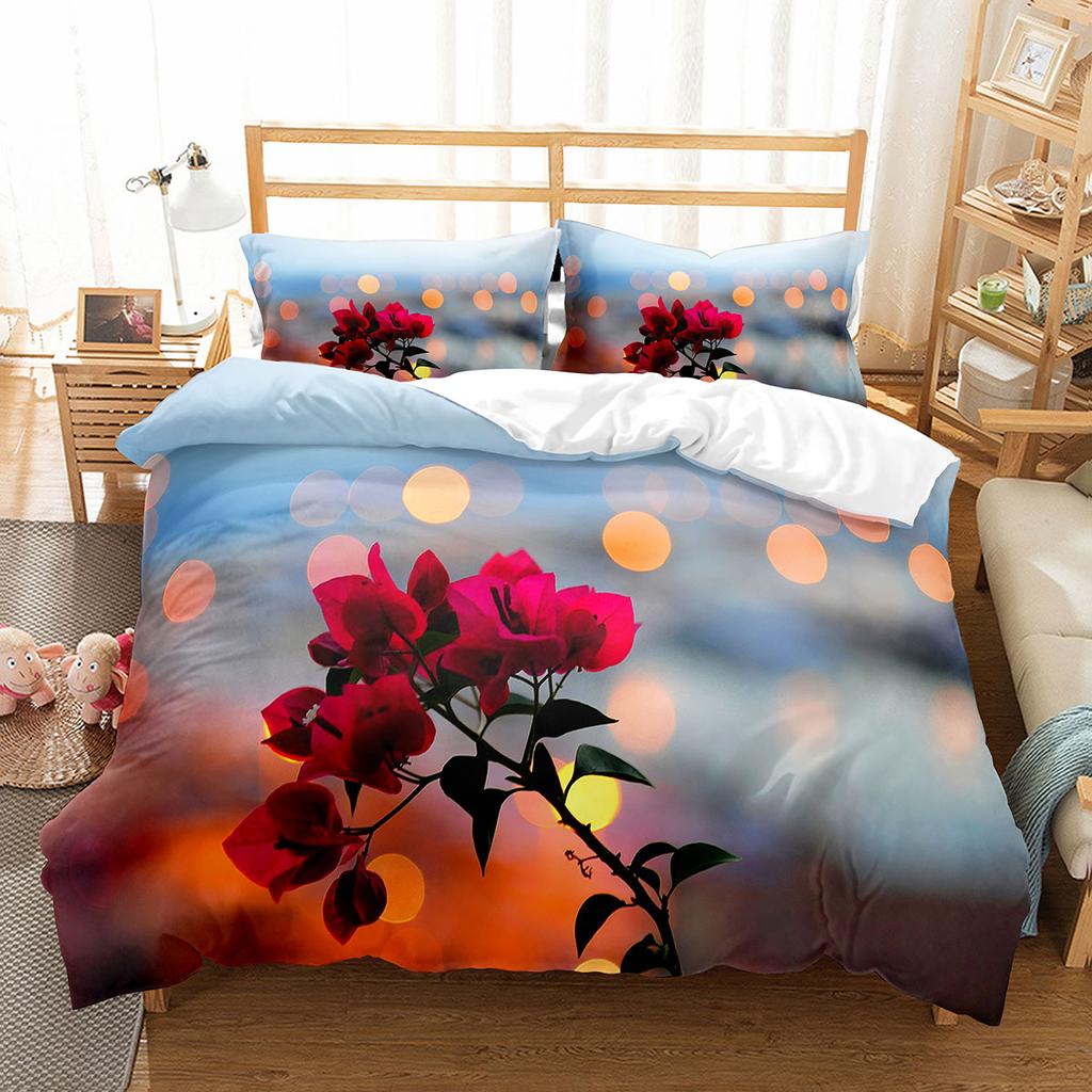 Petal Duvet Cover Set King Queen Full Size Beautiful Flower Pattern Polyester Comforter Cover for Kids Teens Adults Bedding Set