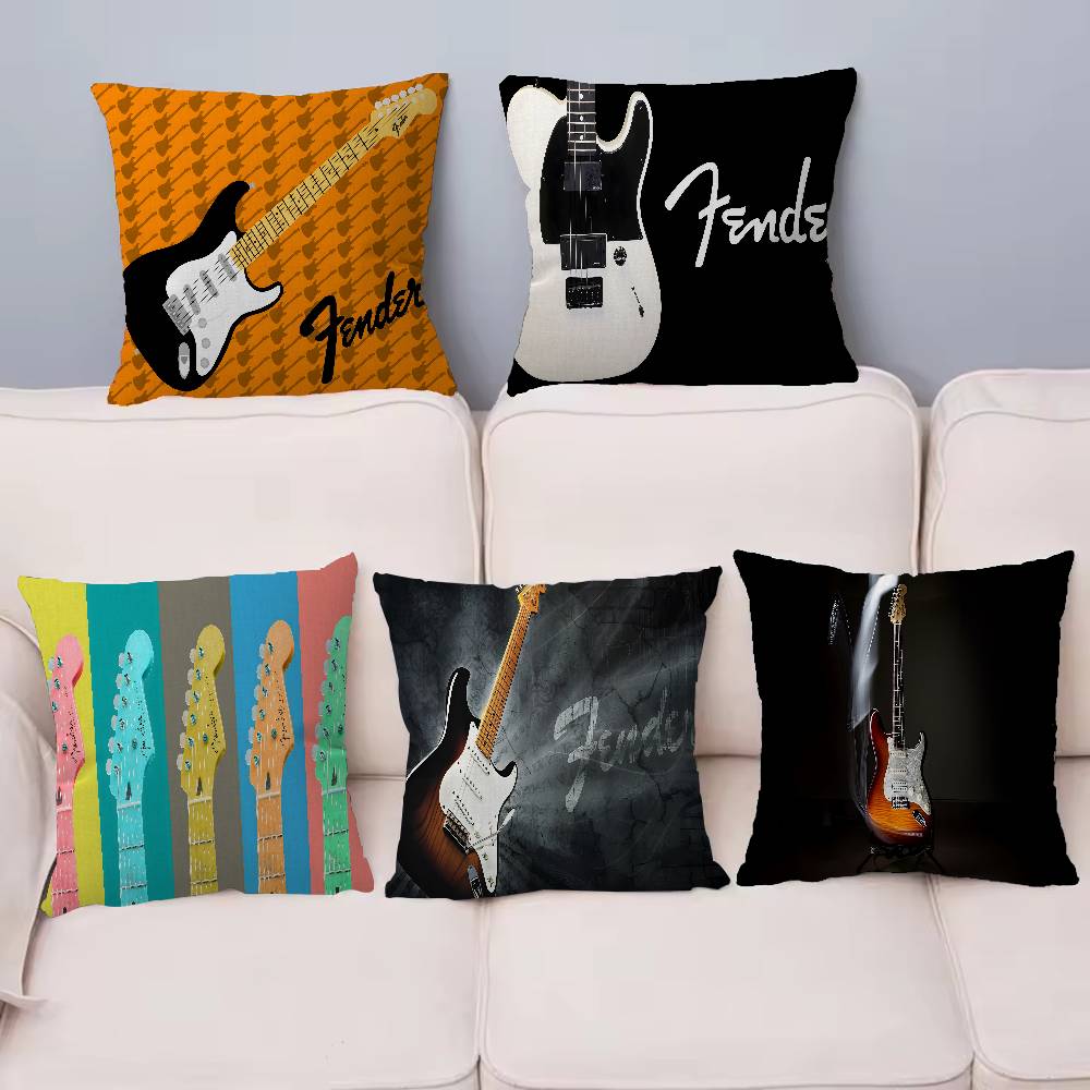 Funda de Cojín para Guitarra Fender Poliéster Cojines de Sofá Mantas Decorativas Funda de Almohada Decoración del Hogar