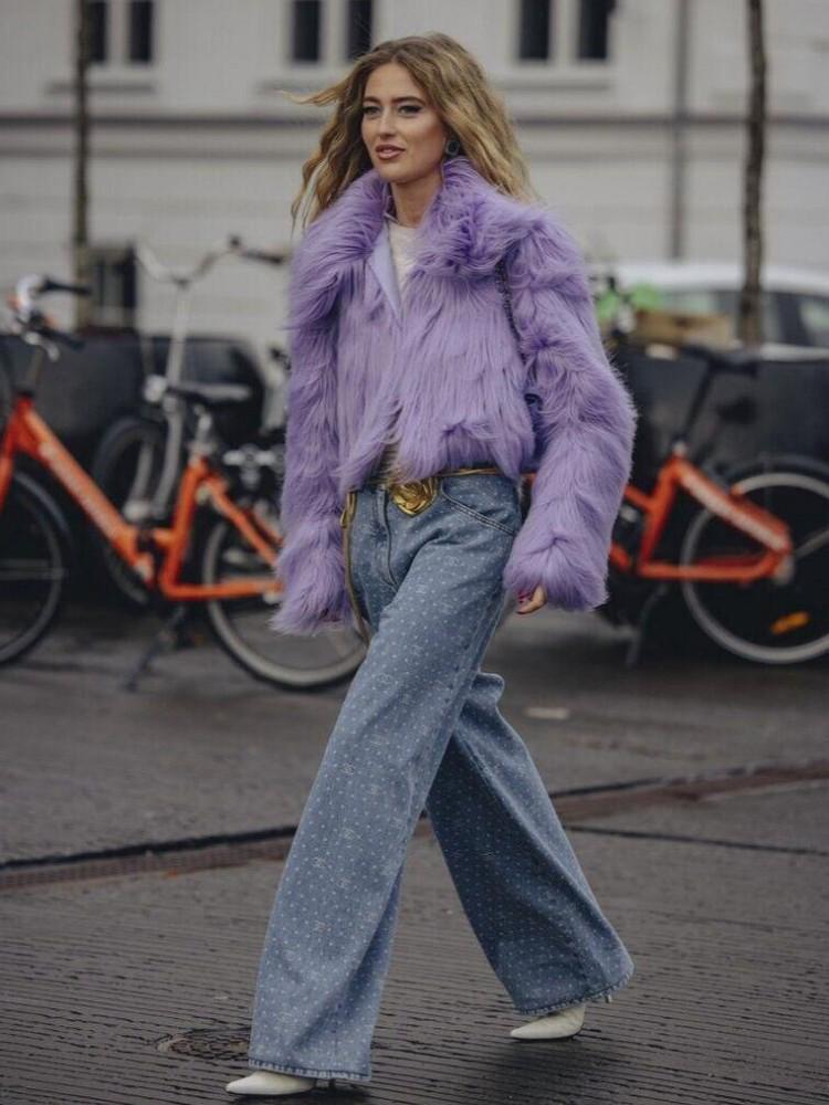 2025 Purple Eco-Friendly Fur Women's Thick Fluffy Coat - Versatile Korean Style