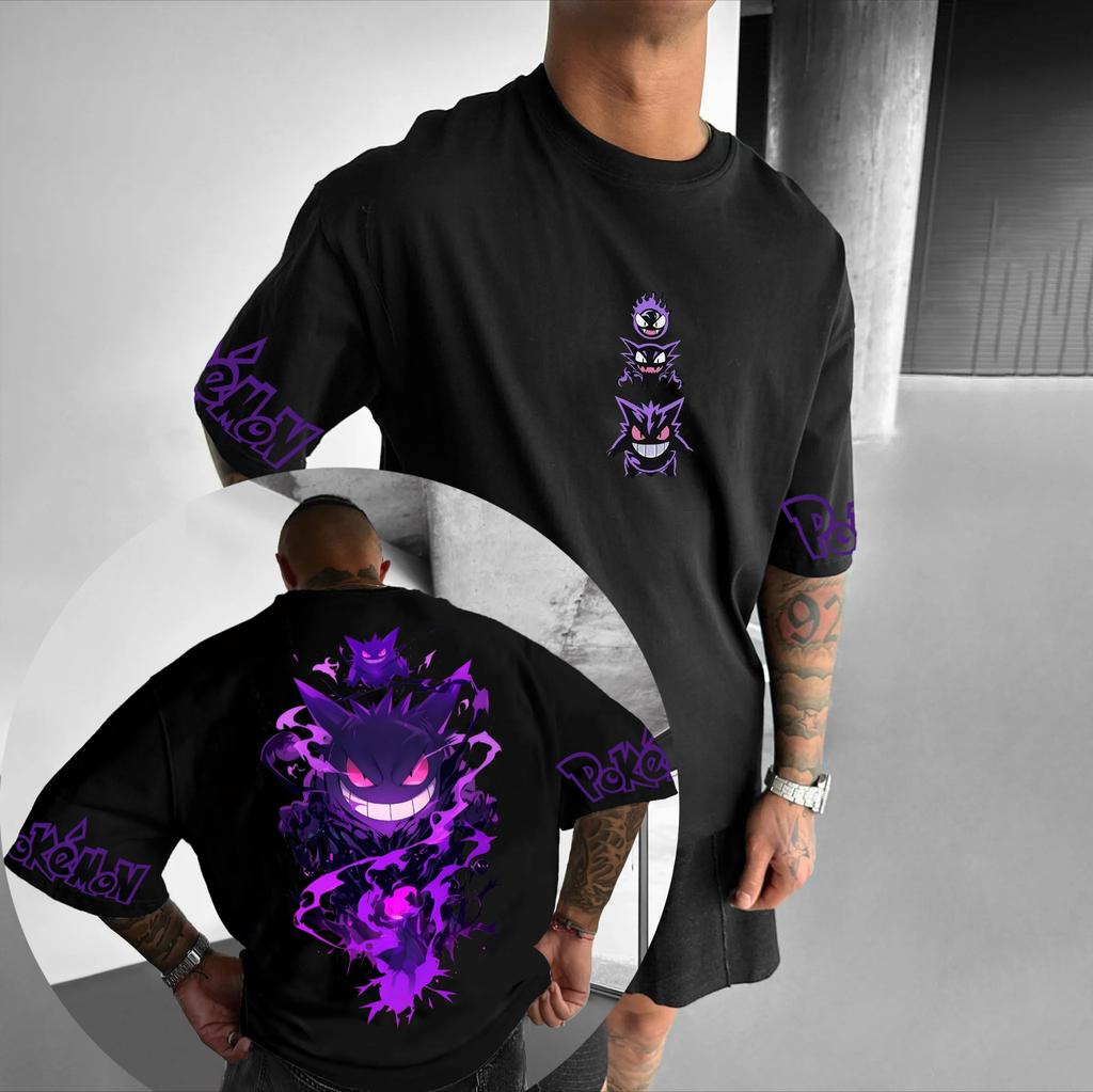 Animation Derivatives Gengar Printing T-shirt Men's and Women's Summer Oversize Loose Cotton Street Trend Top