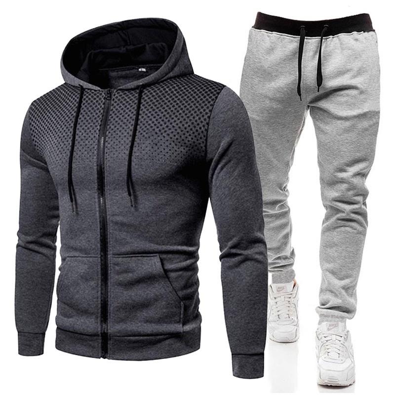 Herren 2-teiliges Trainingsanzug-Set mit Kapuzenjacke und Jogginghose
