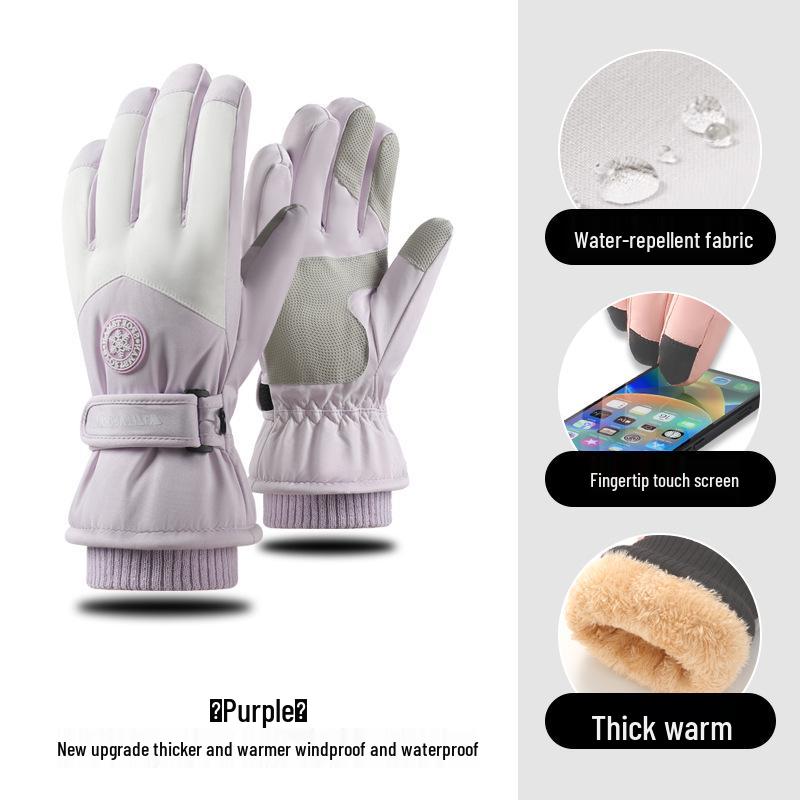 Women's Touchscreen Ski Gloves with Anti-Lost Buckle, Cold-Proof, Fleece-Lined, and Warm for Winter Sports and Cycling