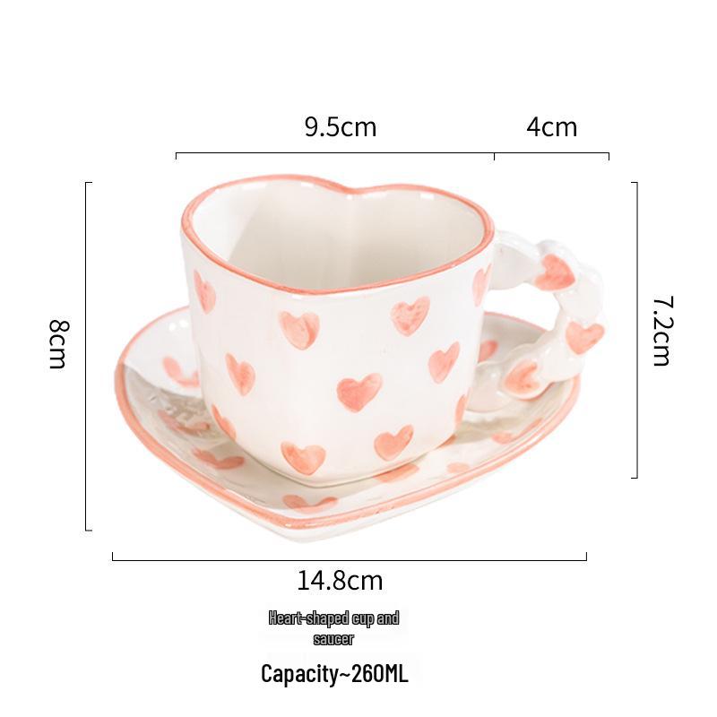 Tazza da Caffè in Ceramica con Piattino - Design Rosa Love Dipinto a Mano