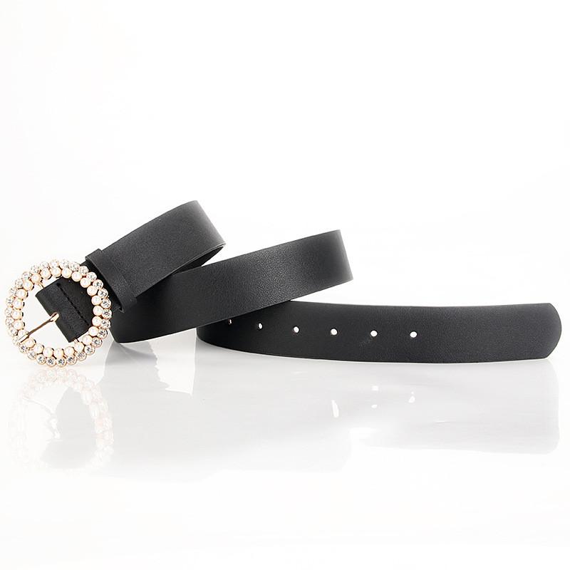 Ladies Pu Leather Pearl Belt With Alloy Buckle For Elegant Dress Outfit