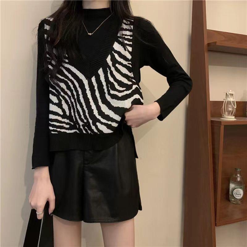 Retro Zebra Sweater Vest Women 2023 Spring and Autumn Korean Version Foreigner Loose Sweater Tank Knitted Vest Pullover Female