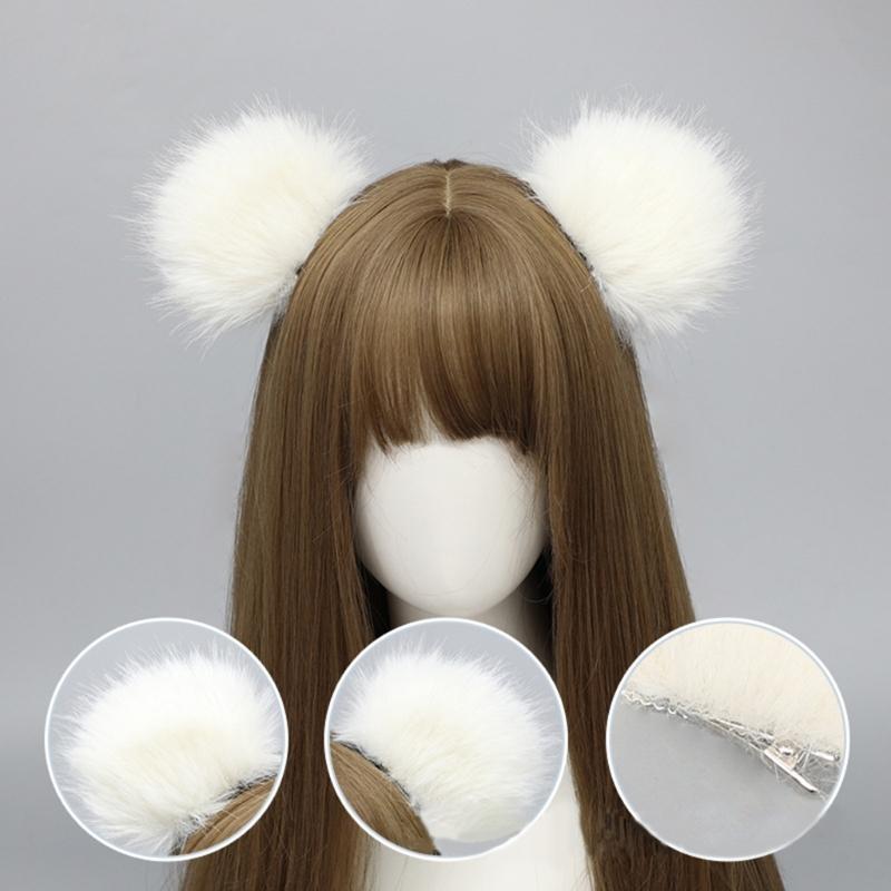 Simulation Bear Ear Hair Clip for Cosplay Party Furry Faux Furs Ear Hair Clip Halloween Party RolePlay Maid Barrettes