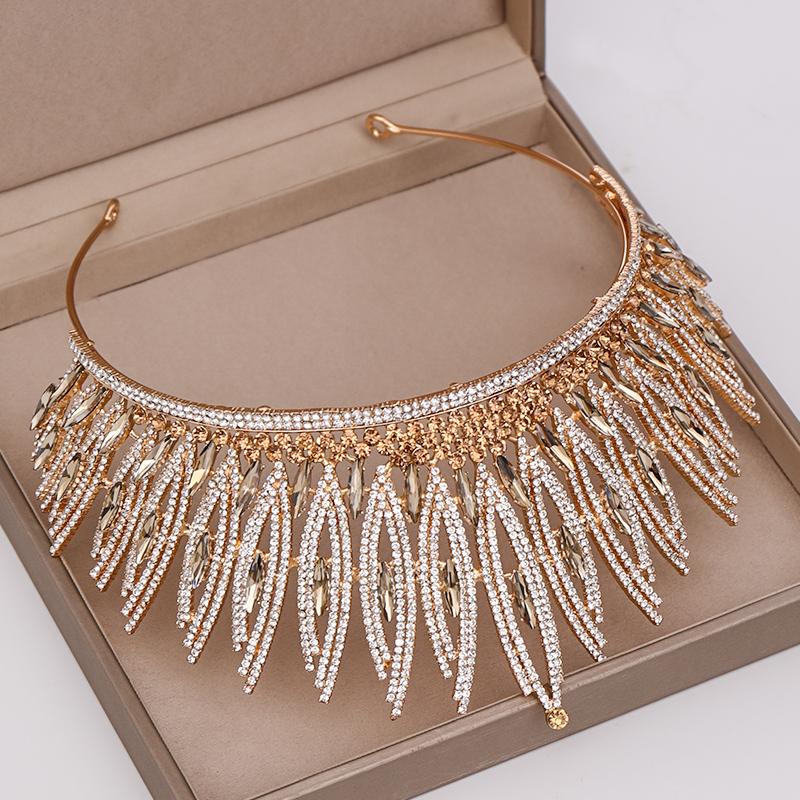 Luxuriöse Strass Kristall Gold Hochzeit Große Krone Königin Braut Tiara Frauen Schönheitswettbewerb Braut Haarschmuck Accessoires Geschenk