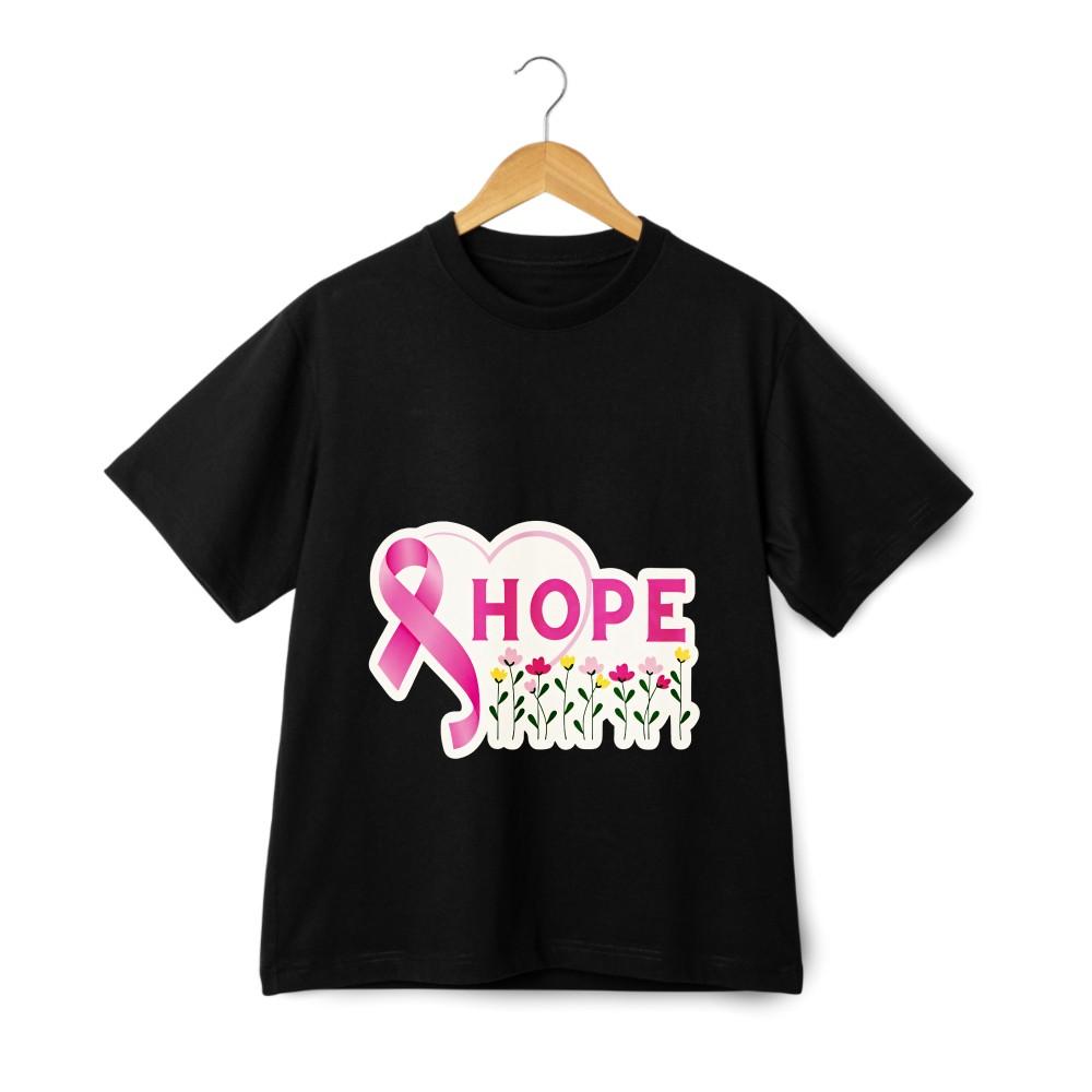 'HOPE'' Breast Cancer Awareness T-Shirt - Heart, Ribbon and Flower Design, Unisex