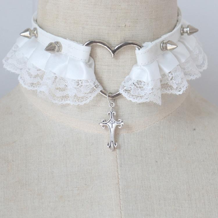 Heart Lace Crossed Pendant Choker Necklace Leather Chocker Halloween Choker Statement Jewelry for Girl Cosplay