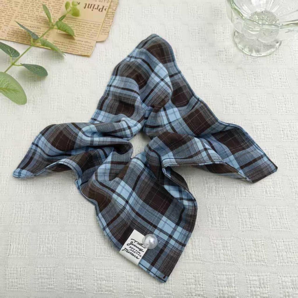 Korean Retro Plaid Scarf Hair Tie: Stylish Versatile Hair Accessory
