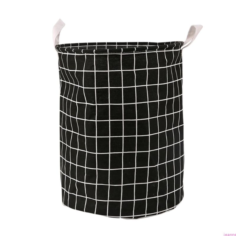 Spacious Grid Pattern Cotton Linen Foldable Laundry Basket for Home Storage of Dirty Clothes Toy and Household Items