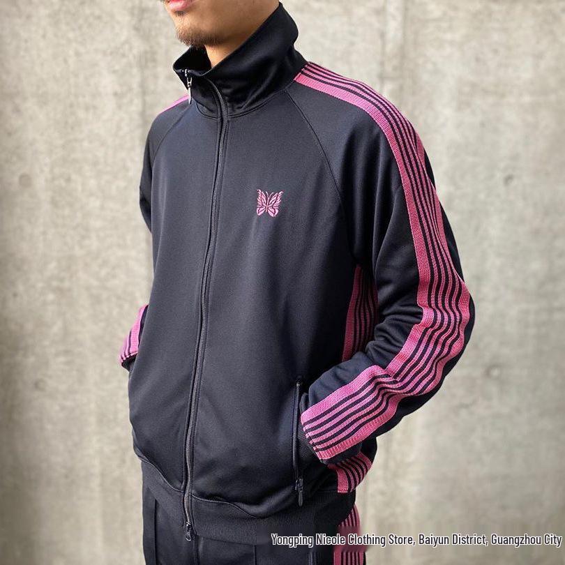 Chaqueta Deportiva con Cremallera Bordada de Mariposas, Cuello Alto Retro Trendy FOG para Hombres y Mujeres