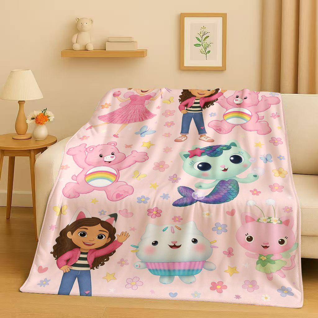 HD Niedliches Gabi's Puppenhaus Cartoon Flanelldecke, Ultra Weiche Warme Plüschdecke für Zuhause Schlafzimmer Bett Sofa Abdeckung Picknick Mädchen Geschenk