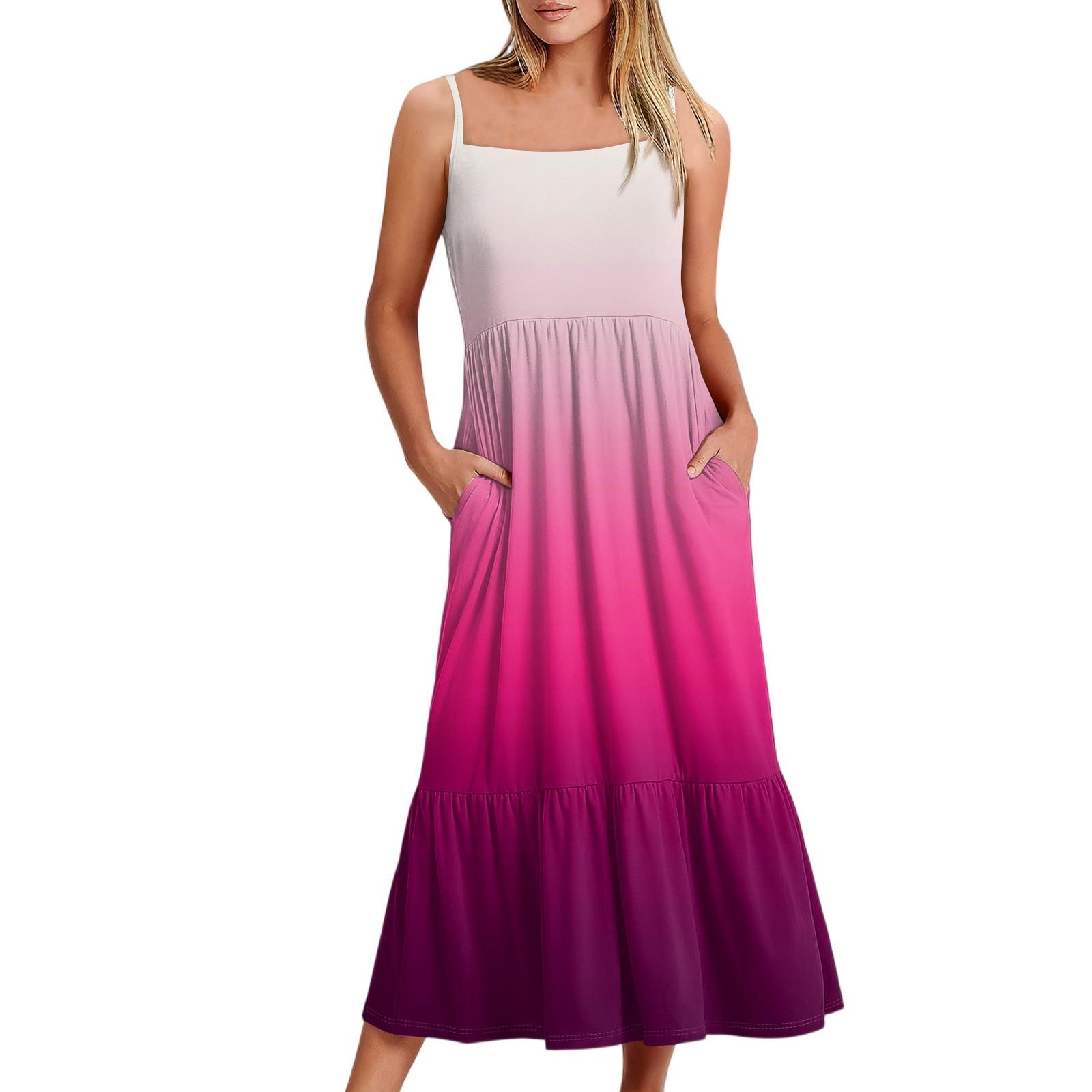 

Женское длинное пляжное повседневное элегантное платье макси на тонких бретельках, сдержанное струящееся платье в стиле бохо с градиентным цветом XL винный