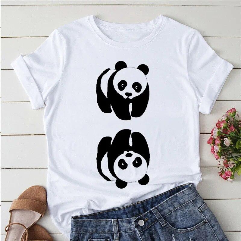 Summer Tshirts Cartoon T shirt women Kawaii Panda Yoga Print Cute Women tee-shirt Short Sleeve Tee Ladies Casual Tops T-shirt