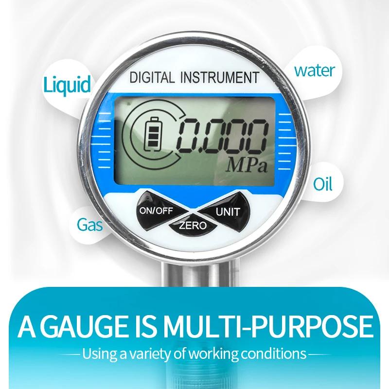 Battery Pressure Gauge Intelligent Digital Stainless Steel Electronic Barometer Oil-water Pressure Gauge Digital Display 60MPA