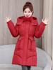 Winter medium and long cotton-padded clothes for women are thickened and warm, hooded windproof and cold-proof cotton clothes, and large-size mother c