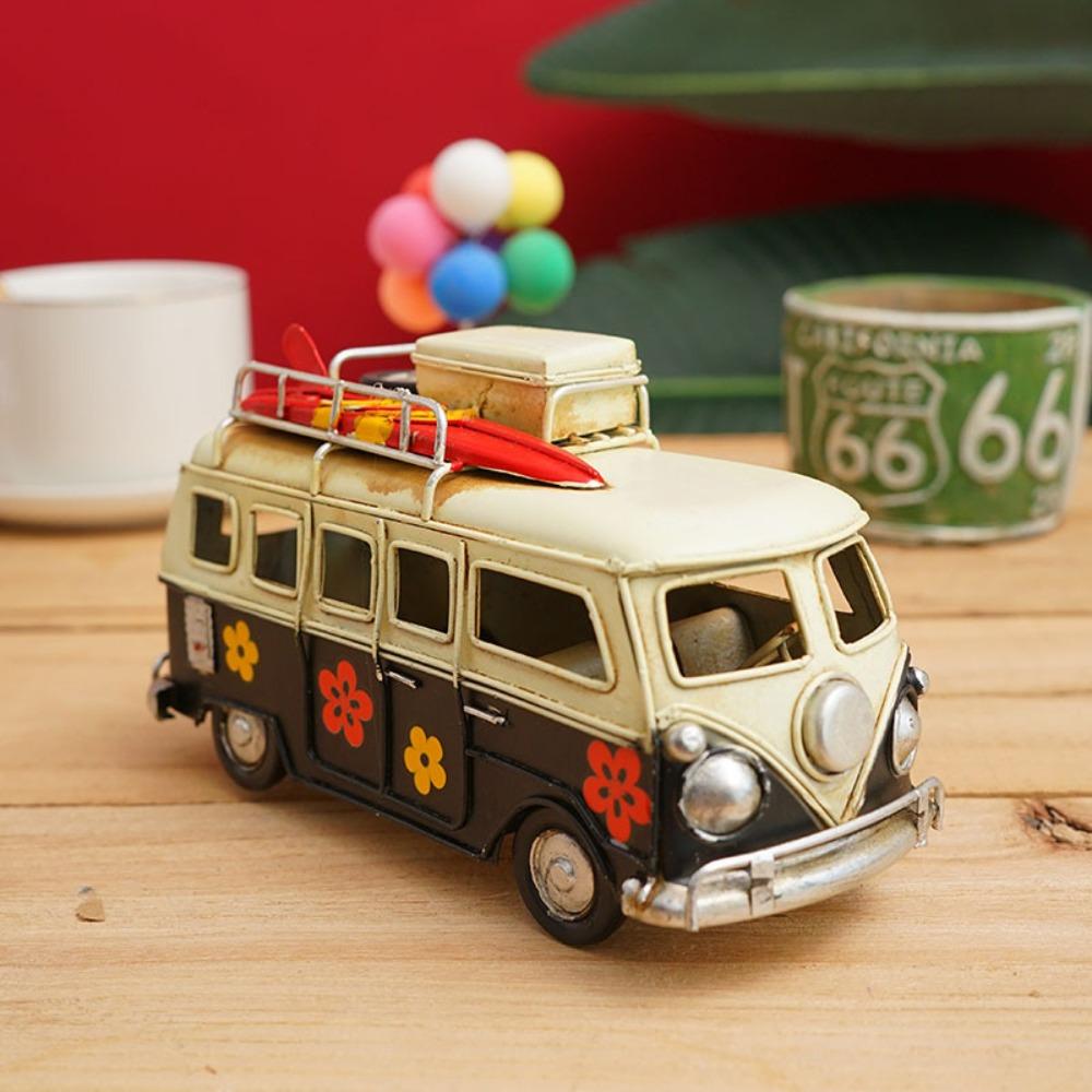 Large Campervan Model Retro Desktop Decoration Camper Van Model Metal Gift Iron Art Bus Piggy Bank Photography Props
