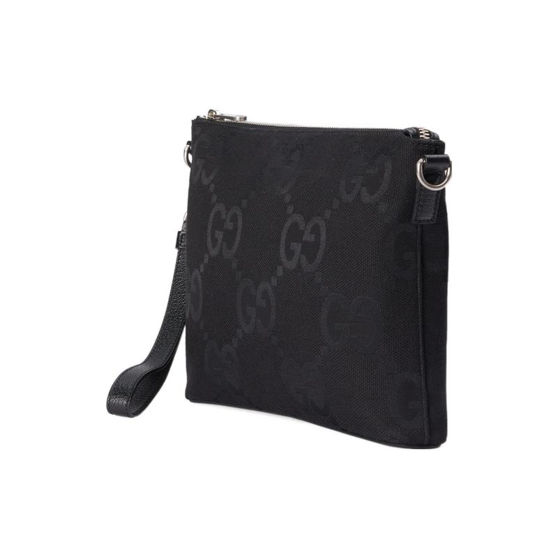 Gucci Jumbo GG Removable Shoulder Strap with Zipper Closure Canvas Messenger Bag Shoulder Crossbody Bag Medium Men's Black