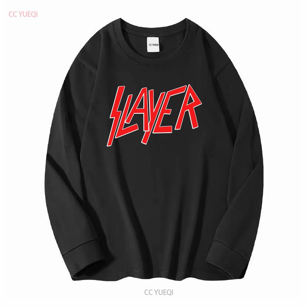 Slayer T-shirt con logo classico S M L XL XXL Band Metal Ufficiale Manica Lunga o Corta Lavaggio Vintage Uomo Casual Morbido Unisex