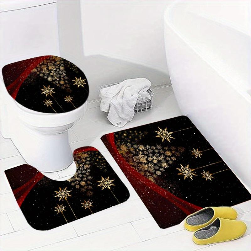 4Pcs Bathroom Shower Curtain Set Elegant Christmas Tree Pattern Bathroom Curtain With 12 Hooks Non Slip Rugs Toilet Cover Mat Bathroom Partition
