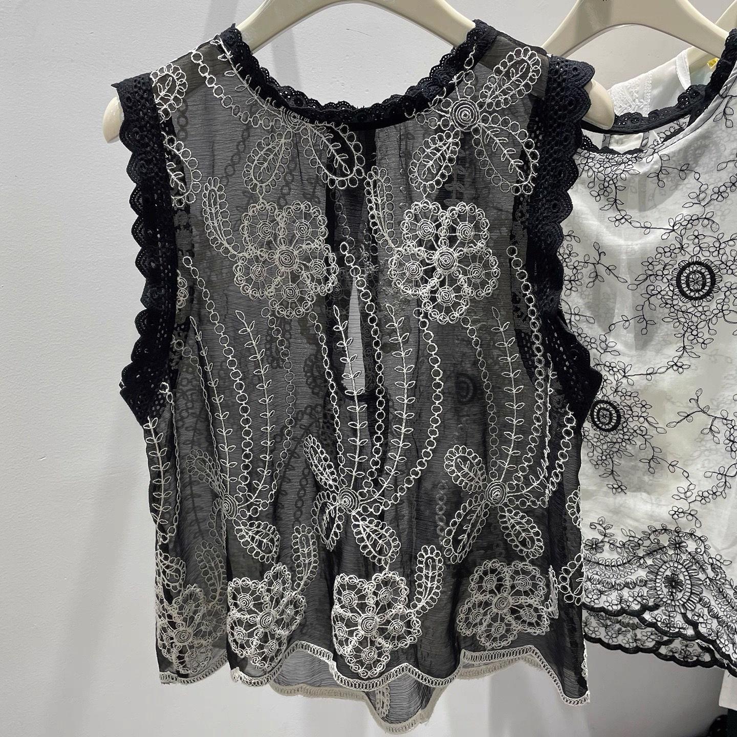 

Летняя шикарная кружевная панель, женская майка без рукавов, воздушный свободный топ с цветочным принтом XL чёрный