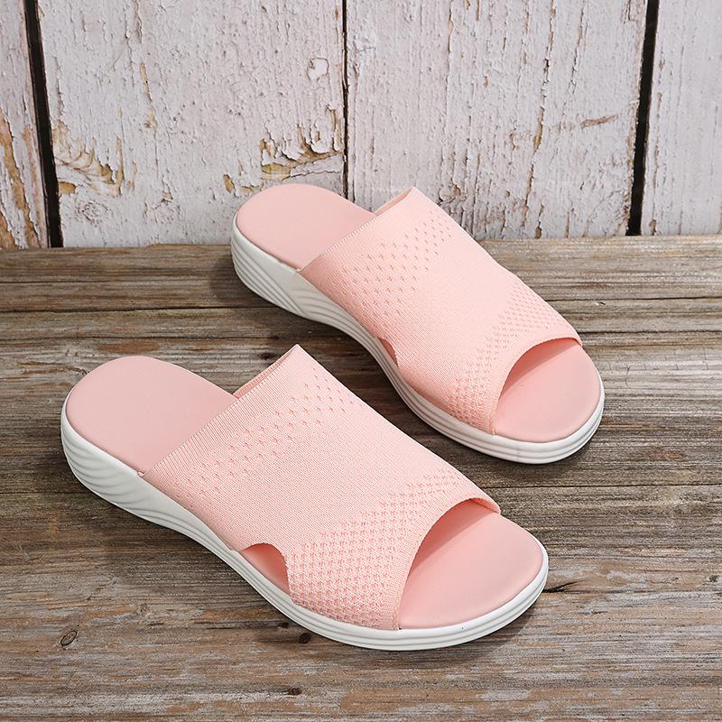 Summer new women's thick-soled slippers fish mouth fly-woven breathable thick-soled slippers