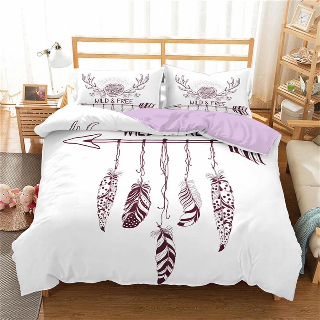 Dreamcatcher Bohemian Mandala Sun Moon and Feather Print Duvet Cover Microfiber Bedroom Decorations for Women Gifts Queen King
