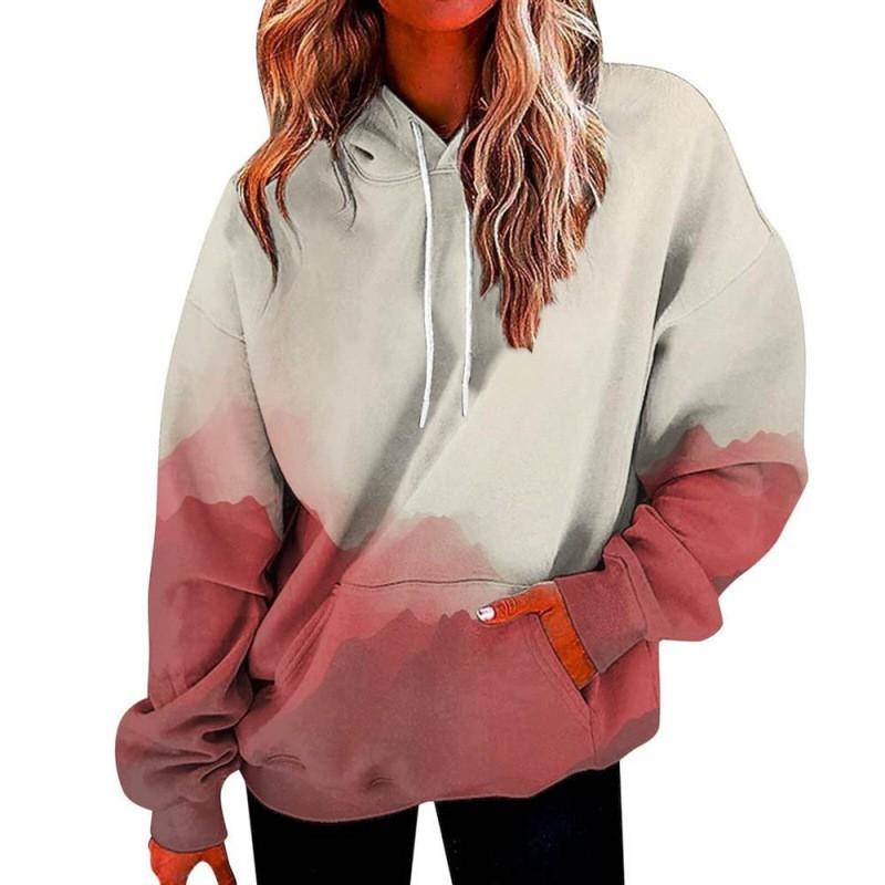 Womens Oversized Hooded Sweatshirt With 3D Print Graphic Loose Fit Long Sleeve Casual Top In Vintage Tie-Dye Style