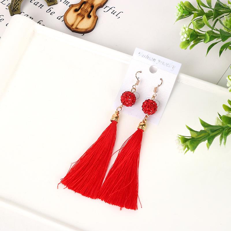 Chinese Hanfu Accessories: Retro Long Red Tassel Earrings for Weddings