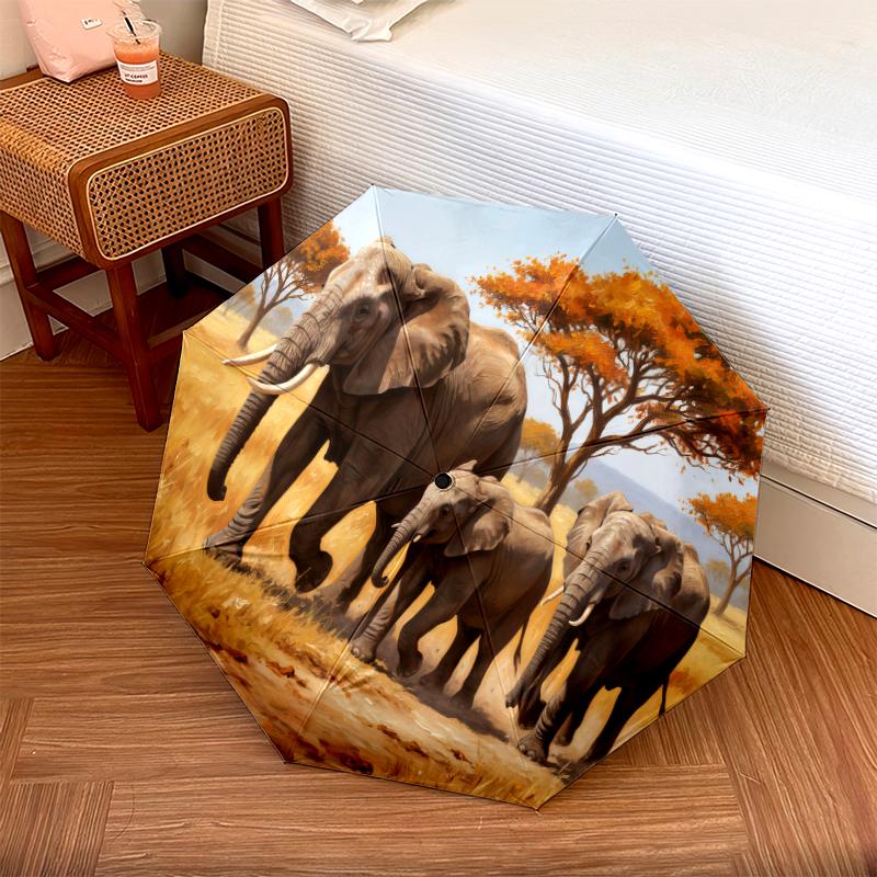 1 PC Automatic Folding Umbrella - Elephant Pattern, Portable & Foldable Design with 8 Ribs, Christmas Birthday Gifts