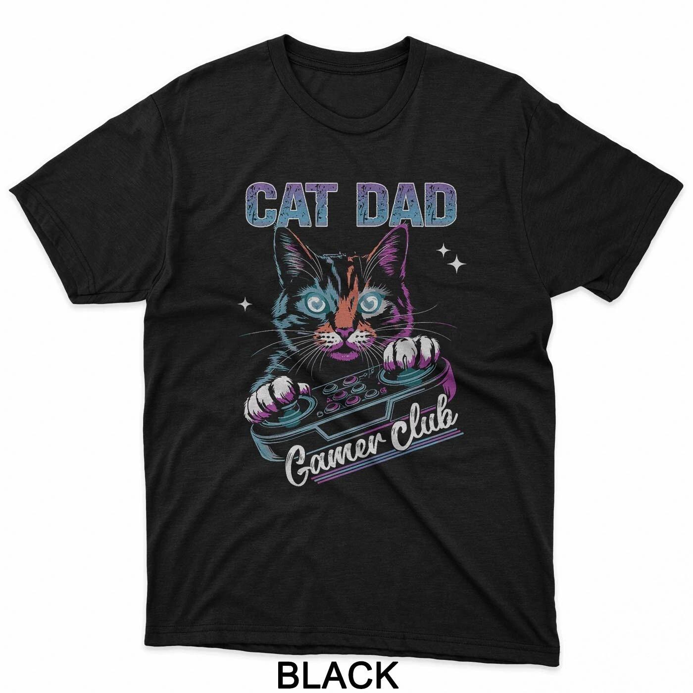 Cat Dad Gamer Club Video Games Gaming Cat Player Fathers Day T-Shirt 3XL