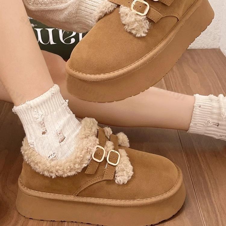 Fashion Winter Women's Keep Warm Platform Cotton Shoes Fashion Buckle Low Top Sneakers for Women Outdoor Casual Plus Velvet Snow Boots