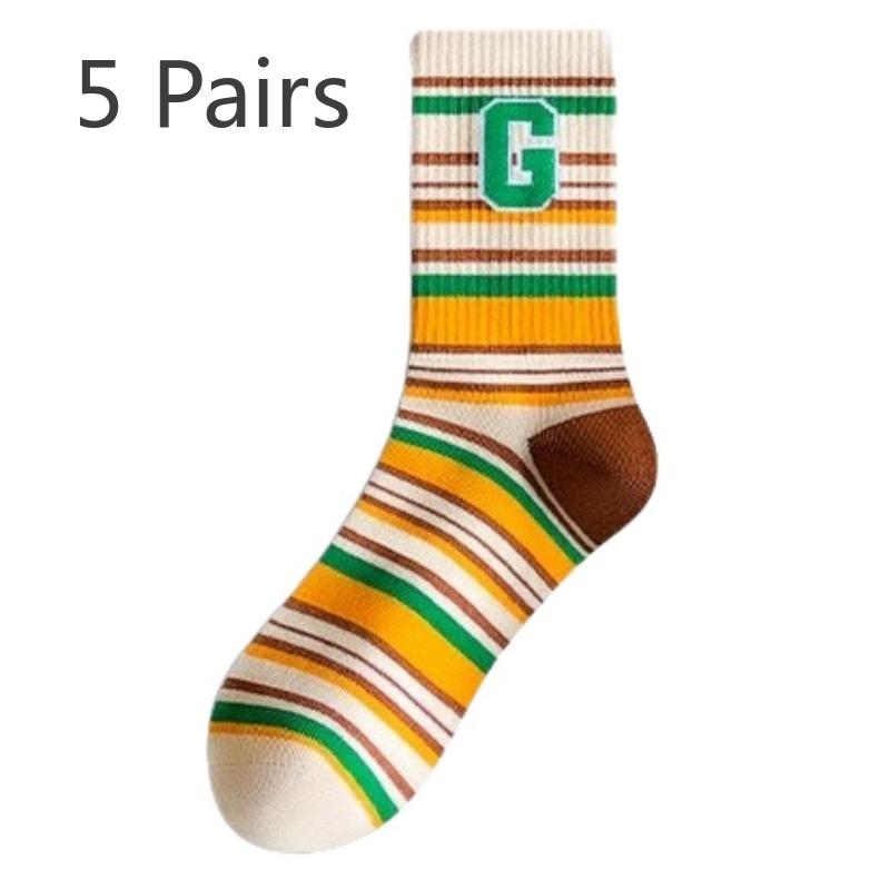 5 Pairs of Women's Spring and Autumn Style New Pure Cotton Deodorant Breathable Sports Tube Socks