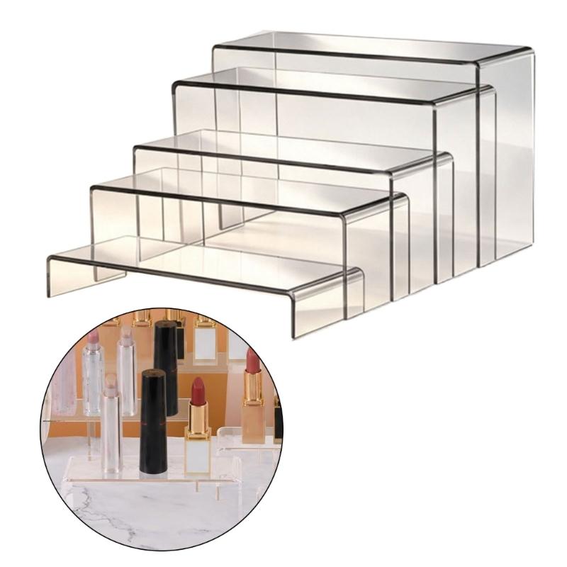 Clear Acrylic Shelf Stands for Counter Organization, 5 Piece Display Set for Perfume Bottles, Figurines, Ornaments, and Cabinet Display