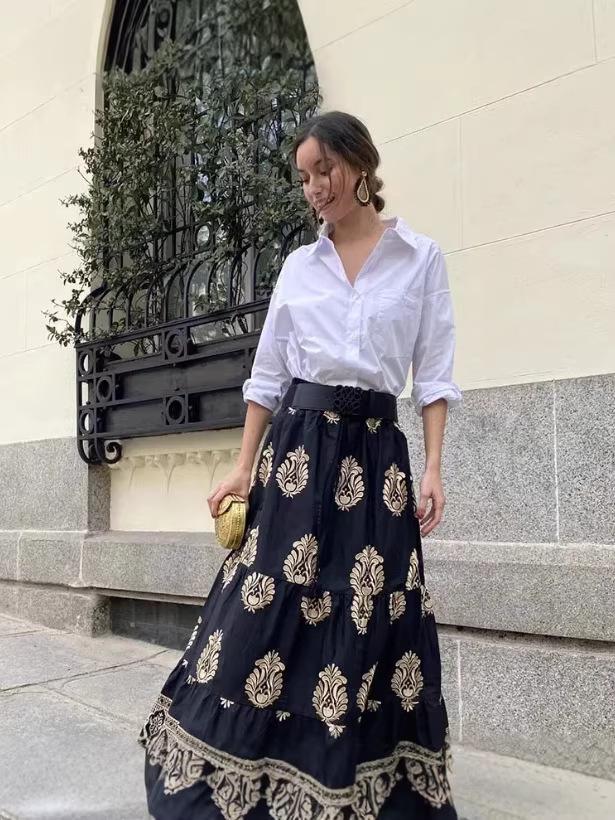 Women's Bohemian Floral High-Waisted A-Line Skirt - Spring/Summer Casual Beachwear