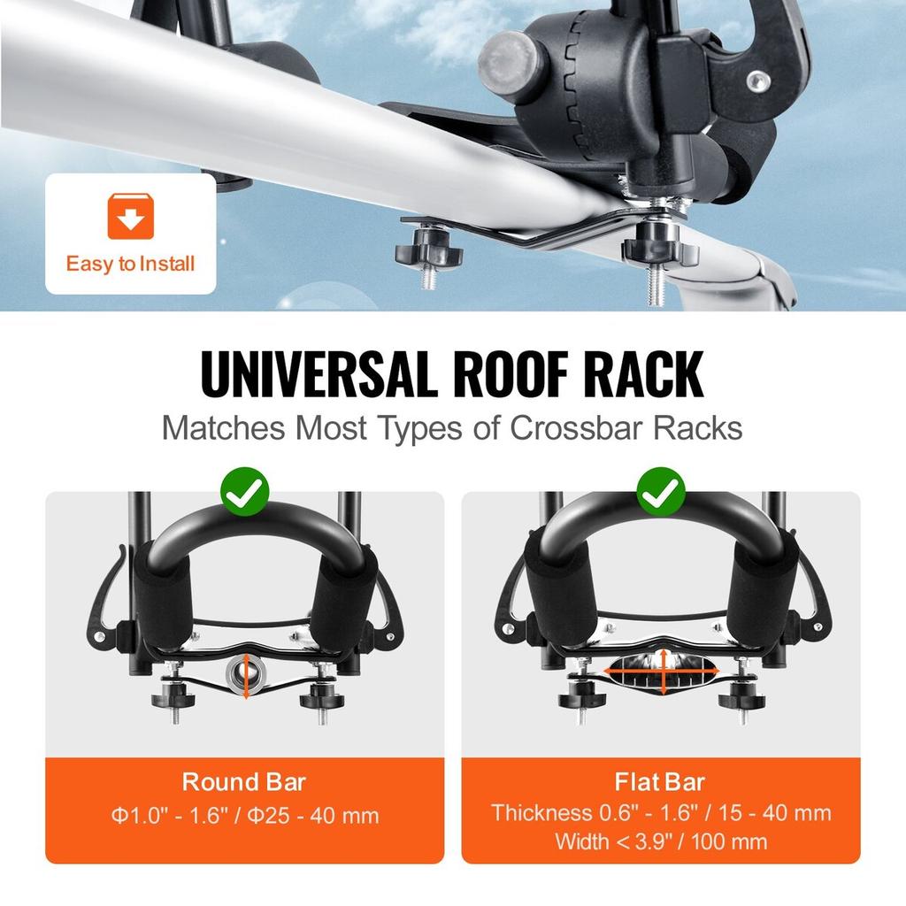 Kayak Roof Rack 2 Pairs J-Bar, Soft Roof Rack Quick Folding, Top Mount Tie Down, Carrier for Kayak, Surf Board, Canoe, SUP, Ski Board, Mount On Car,