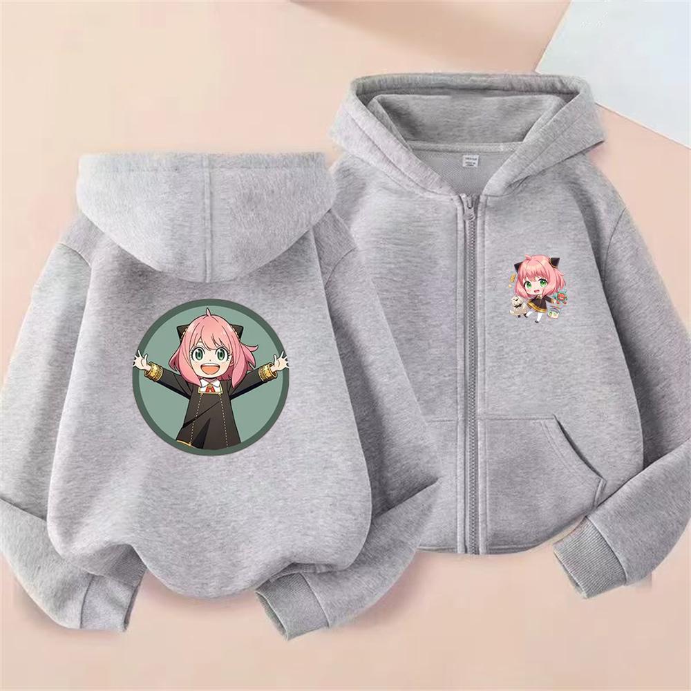 Anime Spy X Family Children Hoodie Tops Girl Boy Sweatshirt Kid Zipper Coat Casual Sweatshirts black autumn Clothes