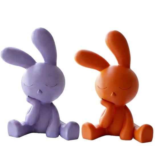3D-Printed Cute Thinking Rabbit Ornament with Non-Slip Base Matte Finish Funny Rabbit Figurines for Car Accessories Home Office Desk Decor