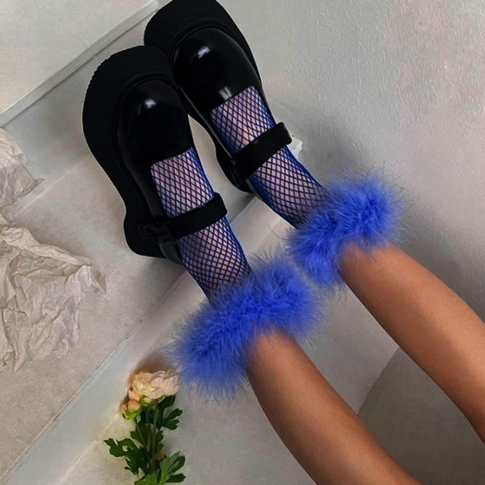 Grid Hollow Out Socks Bright Color Socks Women Y2K Feather Fishnet Stockings Music Festival