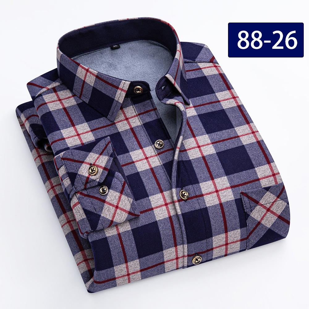 Camicia a quadri con pile double-face a maniche lunghe da uomo per autunno e inverno