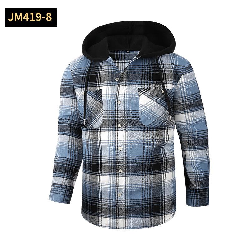 Hooded Flannel Shirt Jackets for Men Long Sleeve Loose Fit Button Down Work Shirts Outwear Men's Casual Plaid Heavyweight Hoodies Shirt With Pockets