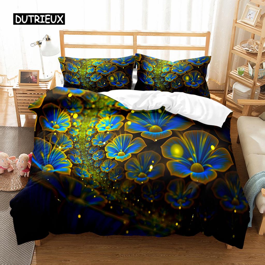 Luksuriøst blomstermønster dynetrekk enkelt twin king queen size geometrisk sengetøysett mikrofiber dynetrekk til jenter tenåringer voksenrom