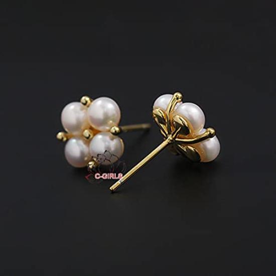 Pearl natural freshwater pearl earrings with 14k gold baby clover and Perfect for Free luxury gift wrapping on all C-Girls Shop Hanadama-grade