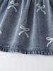 Single-piece Girls' Casual Everyday Cute Simple Versatile Denim Dress with Large Lapel Bow Embroidery, Sleeveless Peter Pan Collar