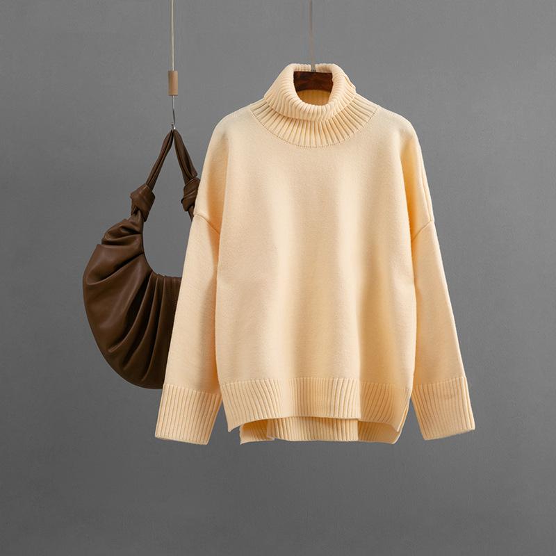 Dame Casual Løs Og Allsidig Høst Og Vinter Pullover Høy hals Ensfarget Genser Topp For Damer