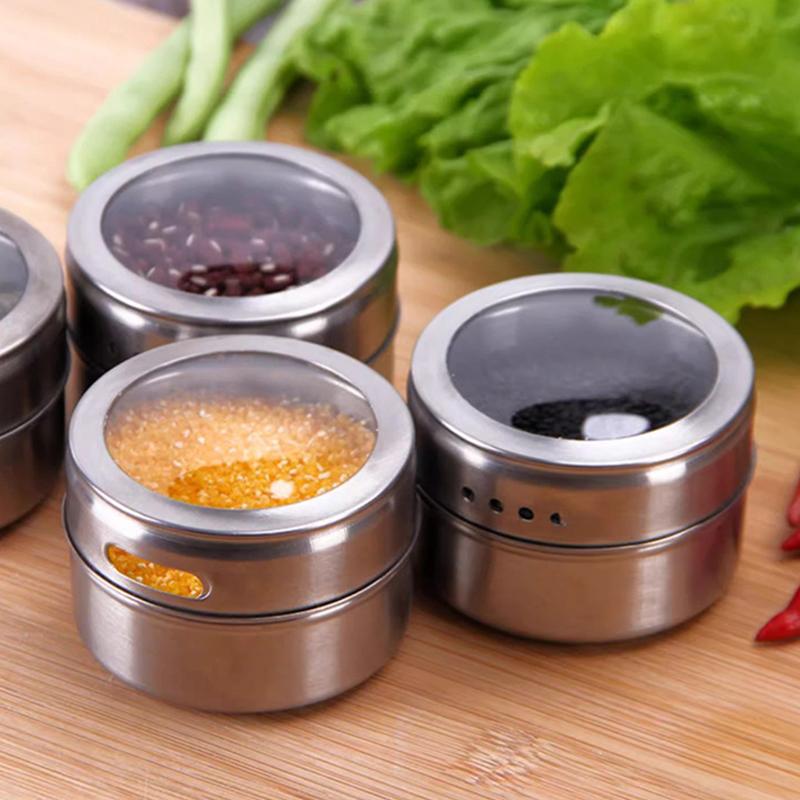 1/4 Pezzi Barattoli Magnetici per Spezie Scatola Sigillata per Barbecue Scatola per Polveri Acciaio Inossidabile Montato a Parete Serbatoio per Condimenti