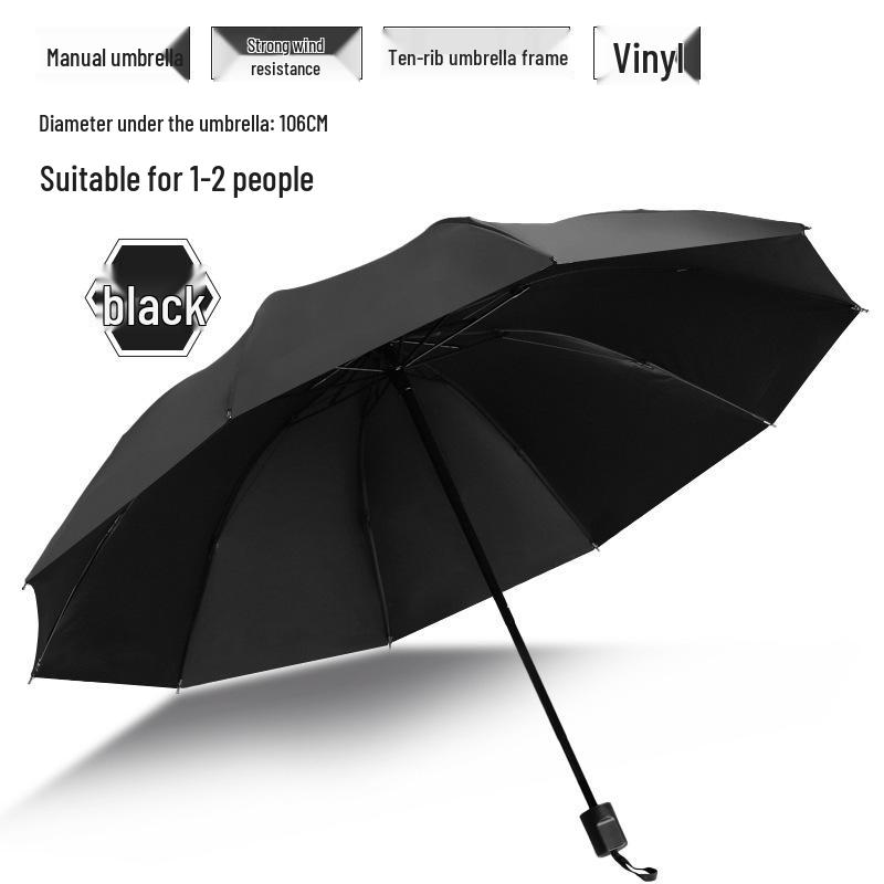 Vollautomatischer dreifach faltbarer UV-Schutz-Schirm mit schwarzem Kleber und Logo für Regen oder Sonne